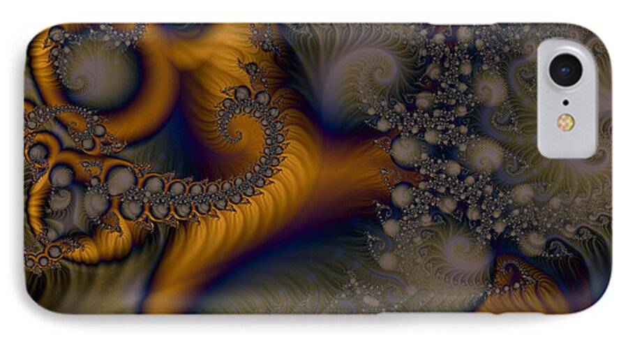 Fractal Art iPhone 8 Case featuring the digital art Golden Dream of Fossils by Elizabeth McTaggart