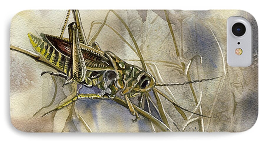 Insect iPhone 8 Case featuring the painting Grasshopper Watercolor by Alfred Ng