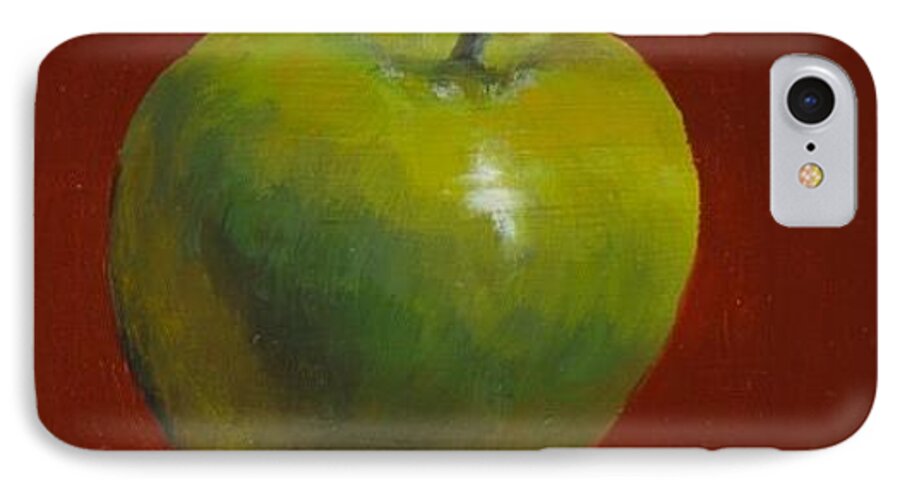 Fruit iPhone 8 Case featuring the painting Green Apple on Red by Joyce Snyder