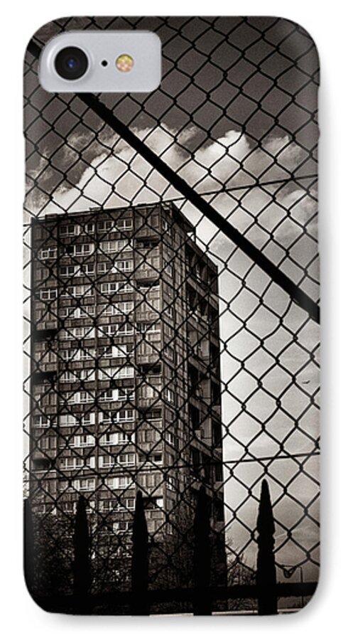 City iPhone 8 Case featuring the photograph Gritty London Tower Block and Fence - East End London by Lenny Carter