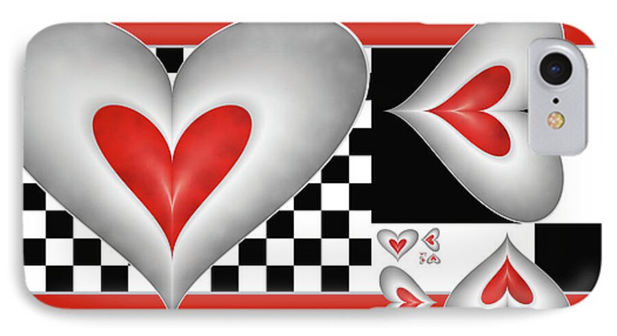 Hearts iPhone 8 Case featuring the digital art Hearts on a Chessboard by Gabiw Art