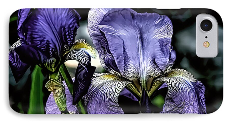 Iris iPhone 8 Case featuring the mixed media Heirloom Purple Iris Blooms by Lesa Fine