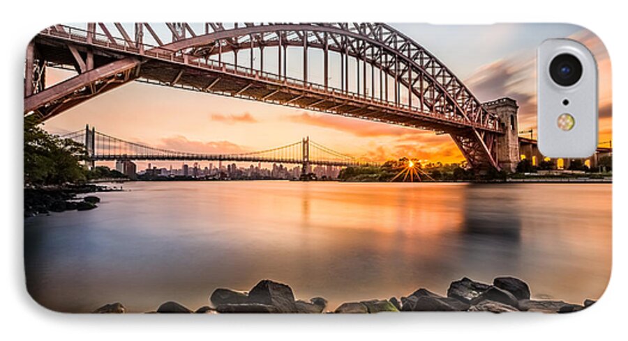 Hell Gate iPhone 8 Case featuring the photograph Hell Gate and Triboro bridge at sunset by Mihai Andritoiu
