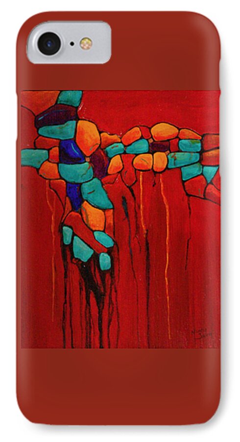 Red iPhone 8 Case featuring the painting Hidden Nuggets by Nancy Jolley