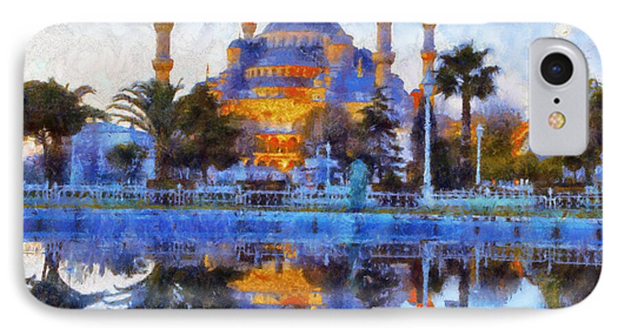 Istanbul Blue Mosque iPhone 8 Case featuring the painting Istanbul Blue Mosque by Lilia S