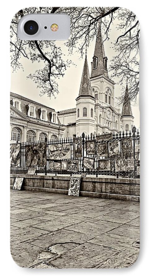 French Quarter iPhone 8 Case featuring the photograph Jackson Square Winter sepia by Steve Harrington