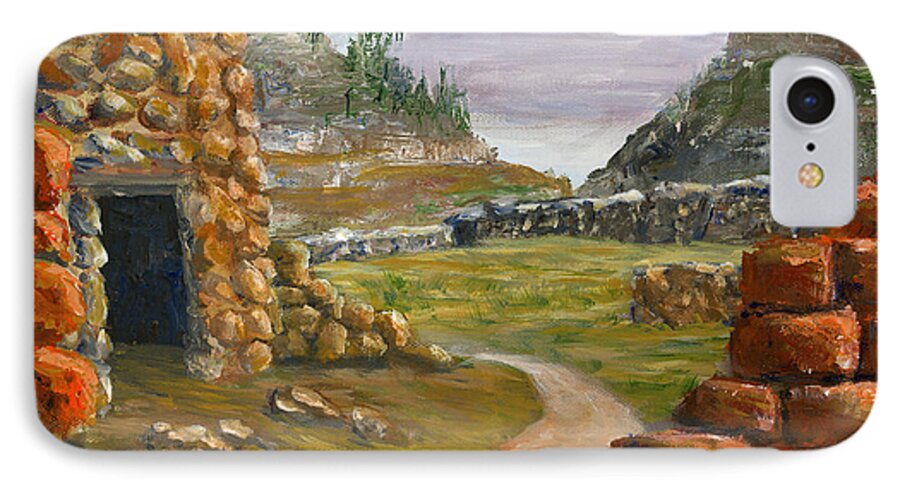 Rocks iPhone 8 Case featuring the painting Jemez Inspired Pathway Landscape by Lenora De Lude