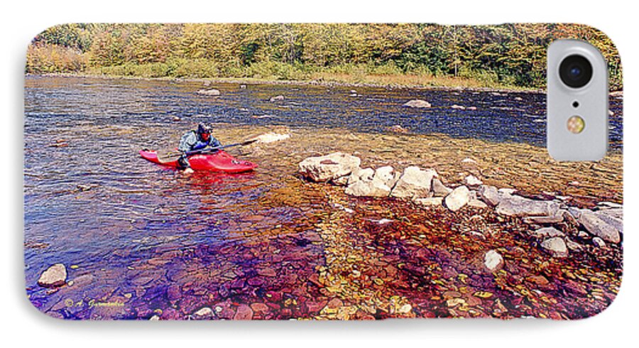 Kayak iPhone 8 Case featuring the digital art Kayaker Running a River by A Macarthur Gurmankin