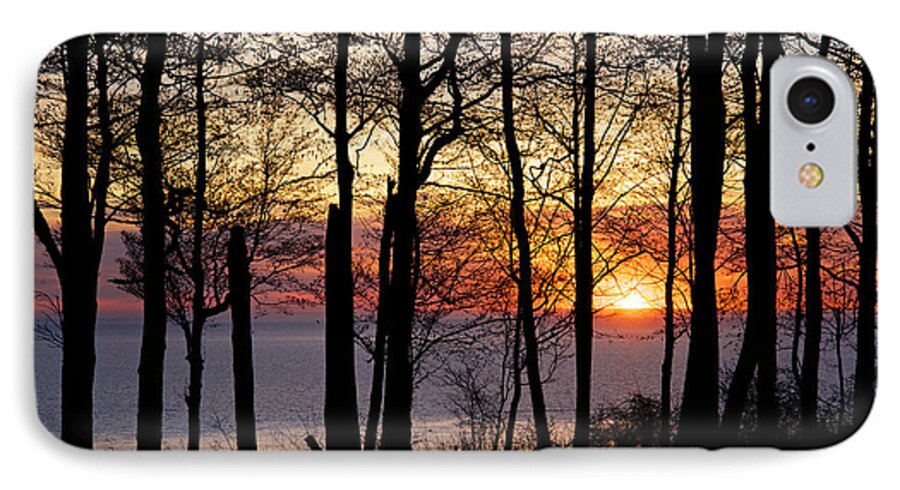 Lake iPhone 8 Case featuring the photograph Lake Michigan Sunset with Silhouetted Trees by Mary Lee Dereske