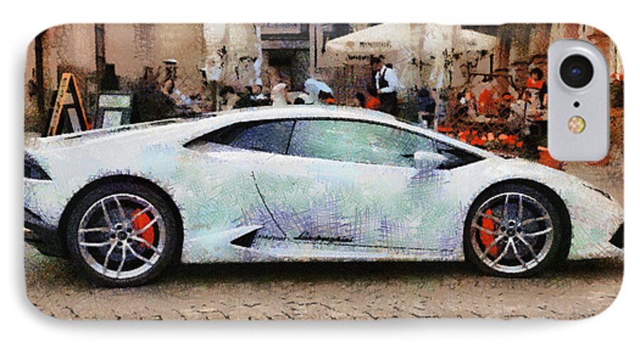 Lamborghini iPhone 8 Case featuring the painting Lamborghini Huracane LP 610-4 parked in the city by Eti Reid