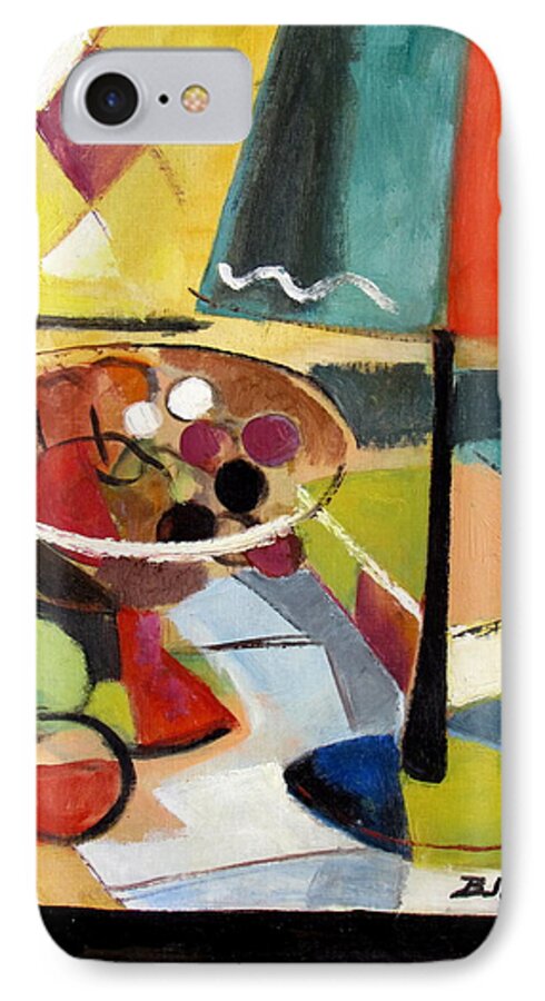 Contemporary Still Life iPhone 8 Case featuring the painting Lamp and Book with Fruit at Hand by Betty Pieper