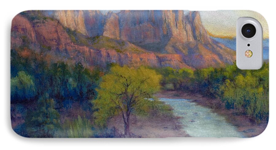 The Watchman iPhone 8 Case featuring the painting Last Light Zion Cznyon by Marjie Eakin-Petty