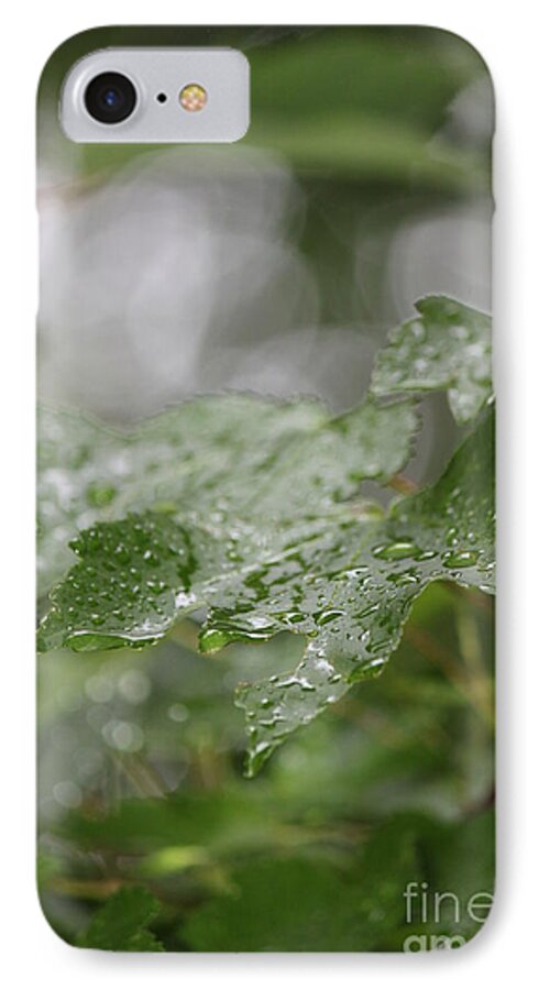 White iPhone 8 Case featuring the photograph Leafy raindrops by Jennifer E Doll