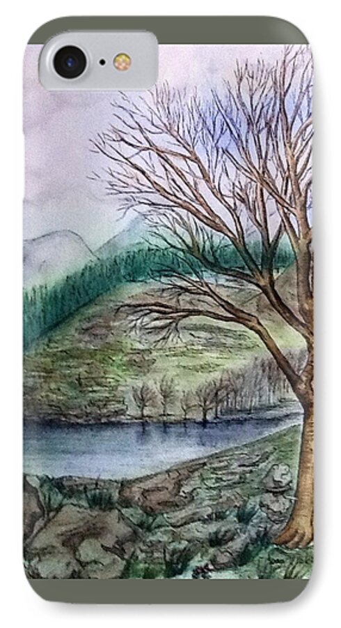 Loch Ard iPhone 8 Case featuring the painting Loch Ard Stirling overlooking Loch a'Ghleannain by Joan-Violet Stretch