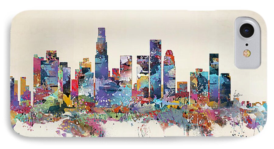 Los Angeles California Skyline iPhone 8 Case featuring the painting Los Angeles California Skyline by Bri Buckley