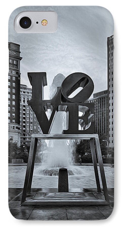 Love iPhone 8 Case featuring the photograph Love Park BW by Susan Candelario