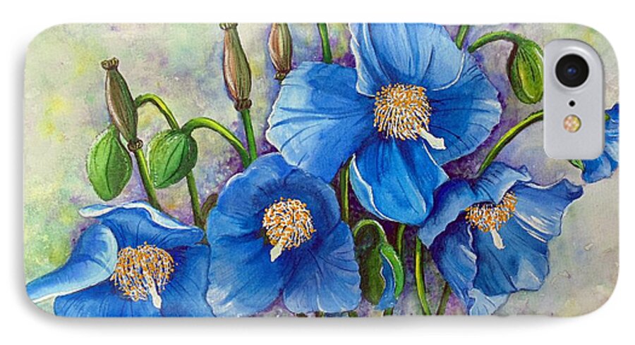  Blue Hymalayan Poppy iPhone 8 Case featuring the painting MECONOPSIS  Himalayan Blue Poppy by Karin Dawn Kelshall- Best