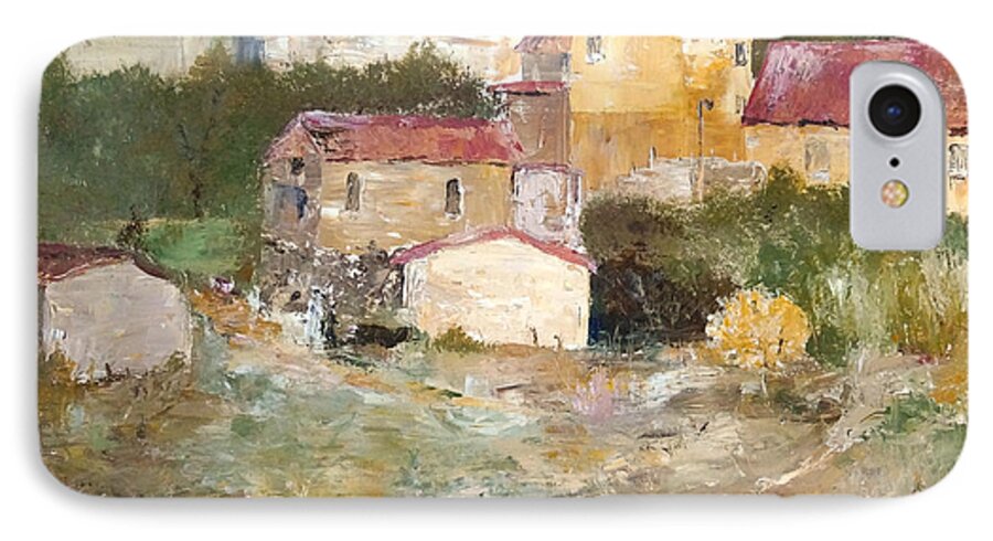 Italy France iPhone 8 Case featuring the painting Mediterranean Farm by Alan Lakin