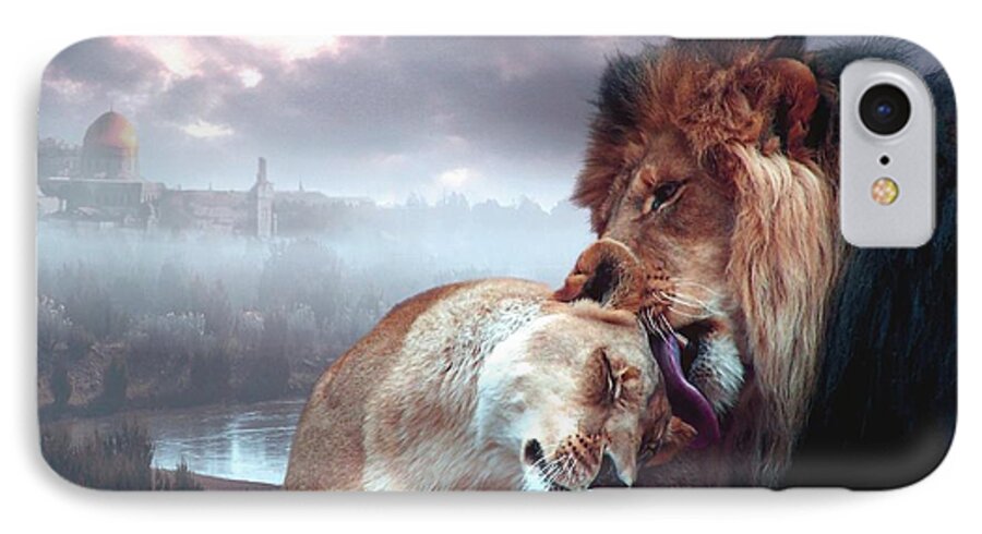 Lions iPhone 8 Case featuring the digital art Yeshua Loves Israel by Bill Stephens