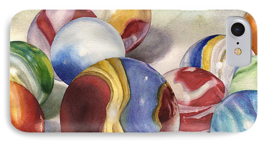 Marbles Painting iPhone 8 Case featuring the painting Mom's Marble Shooter by Anne Gifford