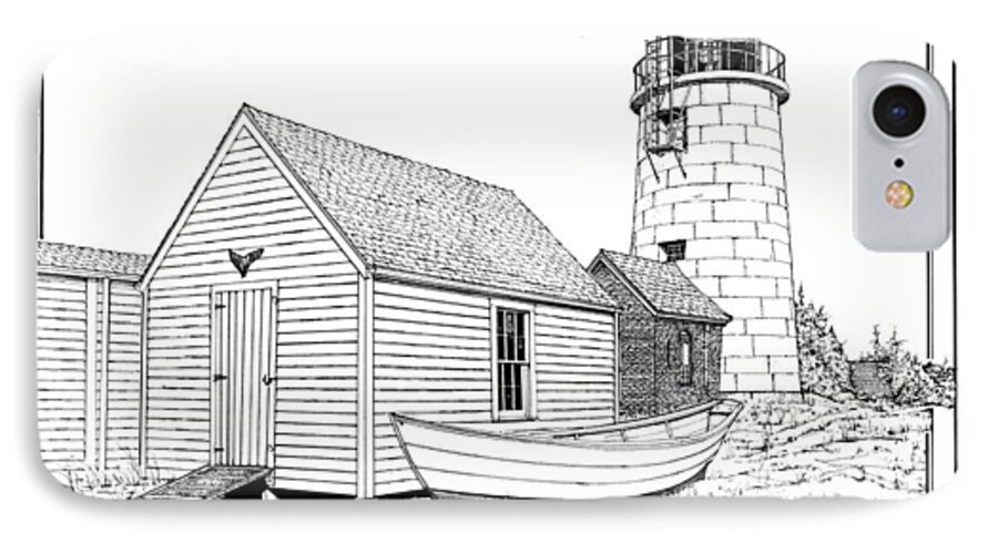 Monhegan Island Lighthouse iPhone 8 Case featuring the drawing Monhegan Island Light by Ira Shander