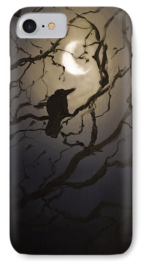 Raven iPhone 8 Case featuring the painting Moonlit Perch by Melissa Herrin