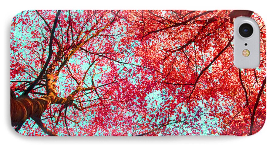 Abstract iPhone 8 Case featuring the photograph Abstract Red Blue Nature Photography #2 by Nadja Drieling - Flower- Garden and Nature Photography - Art Shop