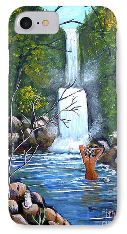Waterfall iPhone 8 Case featuring the painting Nymph in Pool by Phyllis Kaltenbach