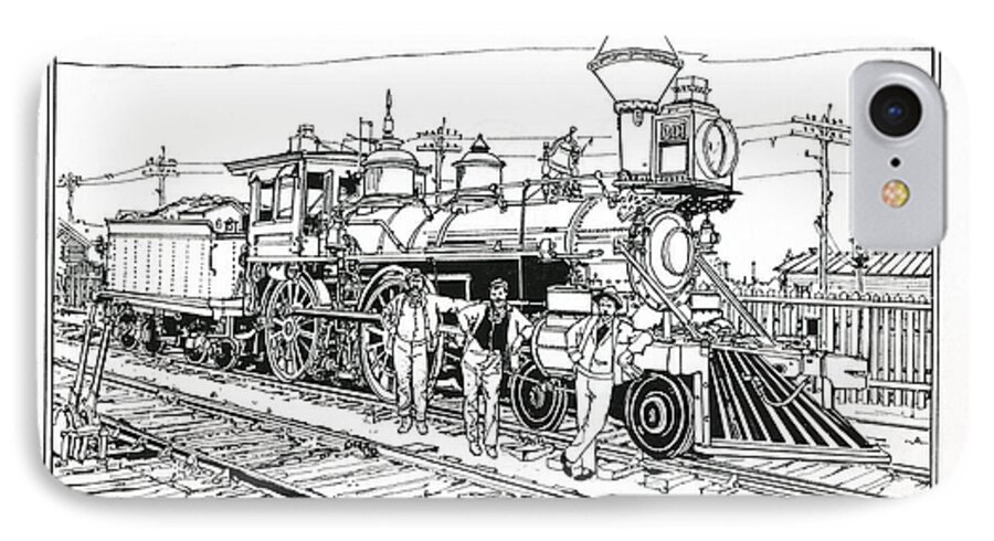 Trains iPhone 8 Case featuring the drawing On The Old Pennsy by Ira Shander