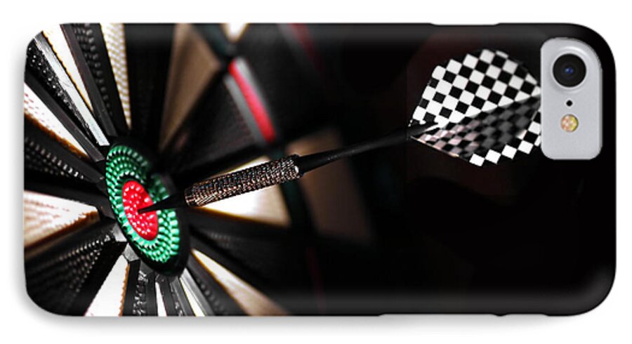 Accurate iPhone 8 Case featuring the photograph One arrow in the centre of a dart board by Michal Bednarek