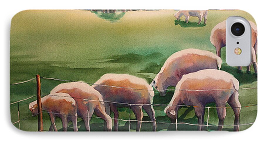 Sheep iPhone 8 Case featuring the painting Over the Hill by Roxanne Tobaison