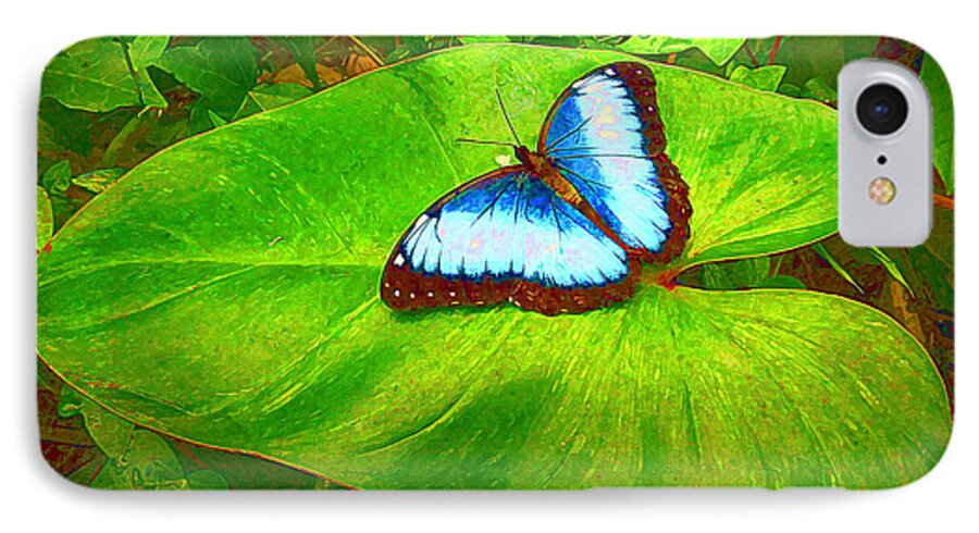 Butterfly iPhone 8 Case featuring the photograph Painted Blue Morpho by Teresa Zieba