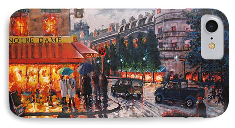 Paris iPhone 8 Case featuring the painting Paris in the Rain by Cheryl Del Toro