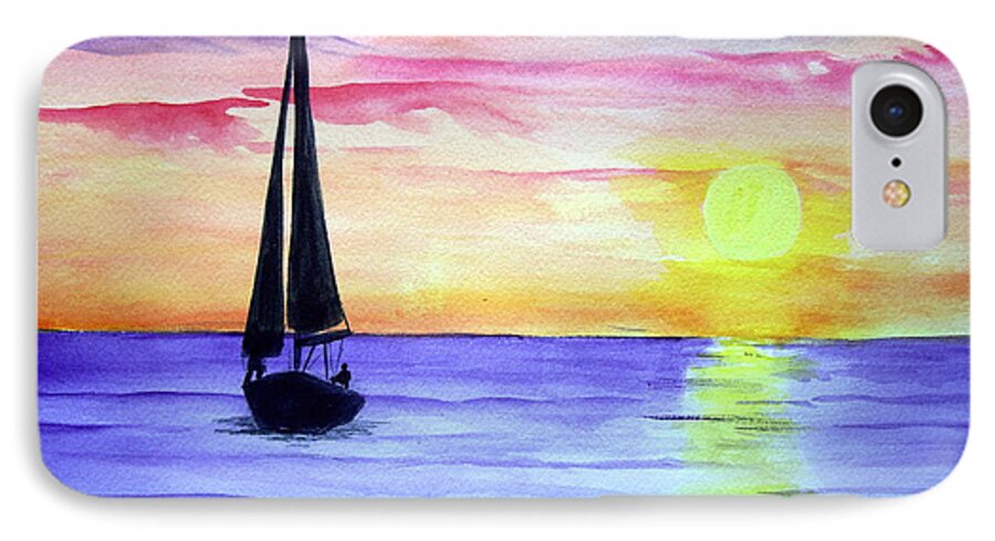 Silhouette Boat At Sunset iPhone 8 Case featuring the painting Peace by Ellen Canfield