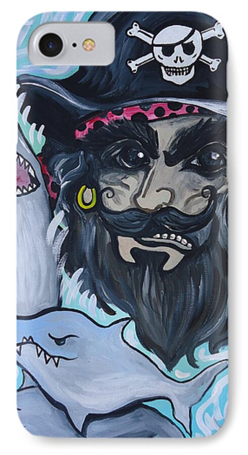 Pirate iPhone 8 Case featuring the painting Pirate Shark Tank by Leslie Manley