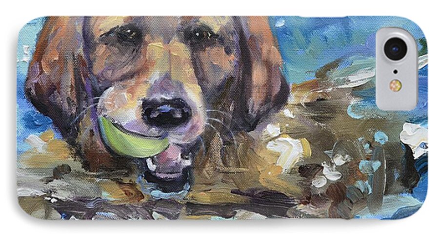 Retriever iPhone 8 Case featuring the painting Playful Retriever by Donna Tuten