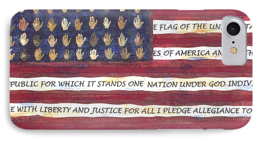 Flag iPhone 8 Case featuring the mixed media Pledge Flag by Carol Neal
