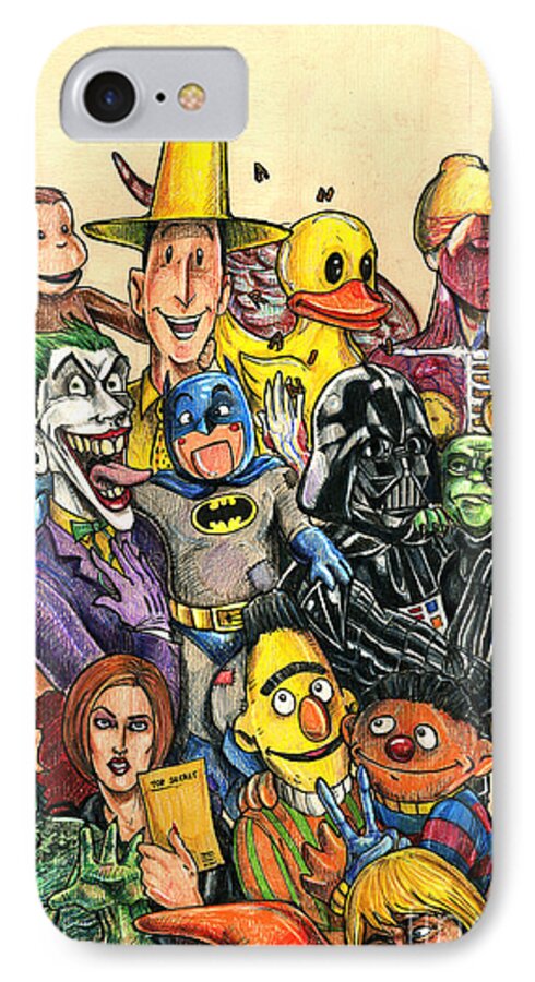 Pop iPhone 8 Case featuring the drawing Pop Culture Ventriloquist Mashup by John Ashton Golden