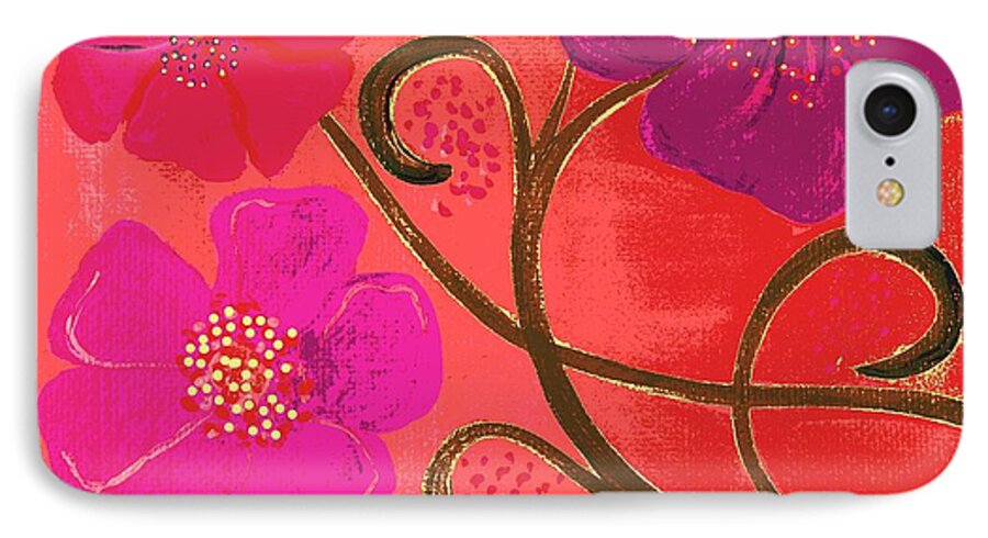 Digitized iPhone 8 Case featuring the painting Pop Spring Purple Flowers by Linda Bailey