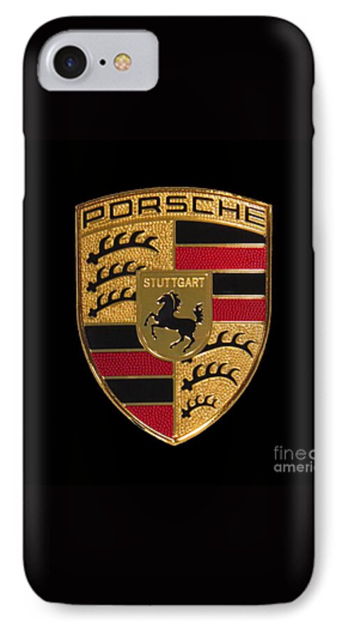 Porsche iPhone 8 Case featuring the photograph Porsche Emblem - Black by Scott Cameron