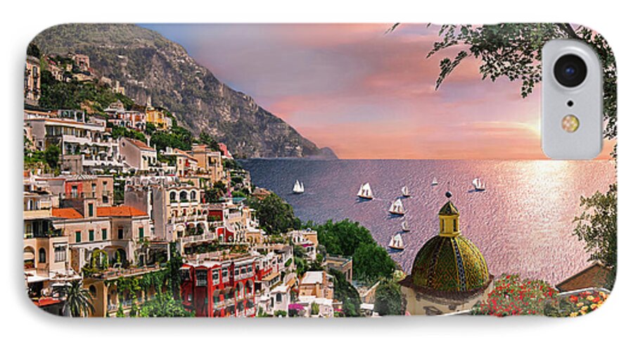 Positano iPhone 8 Case featuring the digital art Positano by MGL Meiklejohn Graphics Licensing