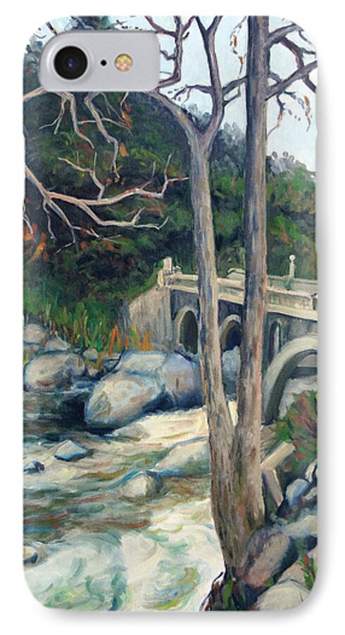 Landscape iPhone 8 Case featuring the painting Pumpkin Hollow Bridge by Barbara Oertli