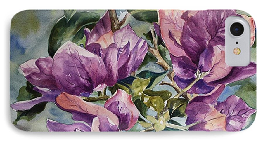 Bougainvillea iPhone 8 Case featuring the painting Purple Beauties - Bougainvillea by Roxanne Tobaison
