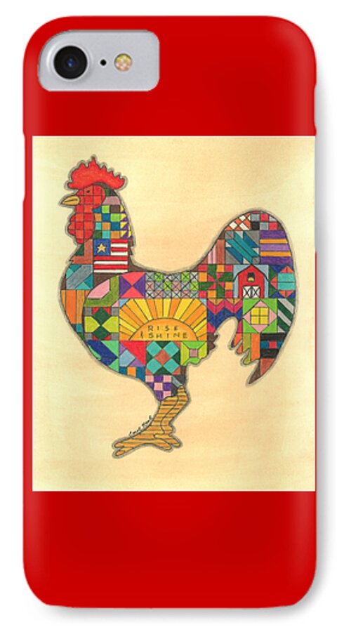 Rooster iPhone 8 Case featuring the drawing Quilted Rooster by Carol Neal