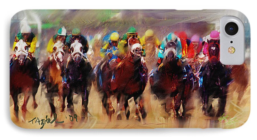 Horse Art Paintings iPhone 8 Case featuring the painting Race To The Finish Line by Ted Azriel