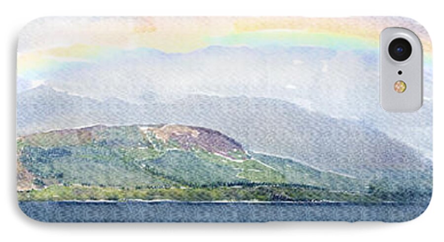 Arran iPhone 8 Case featuring the digital art Rainbow over the Isle of Arran by Liz Leyden