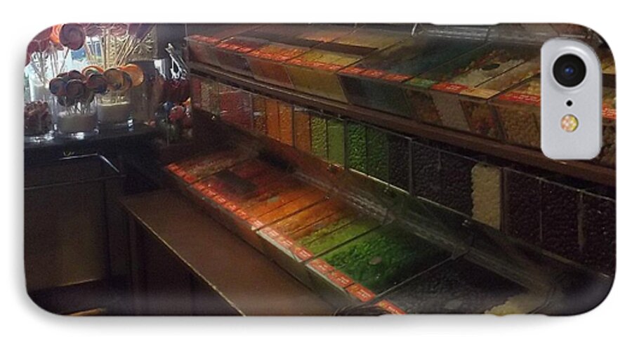Building iPhone 8 Case featuring the photograph Rainbow Vintage Jelly Bean Shop by Melissa McCrann
