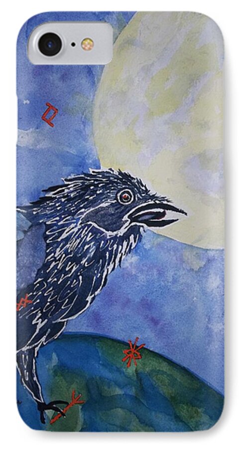 Raven.full Moon iPhone 8 Case featuring the painting Raven Speak by Ellen Levinson