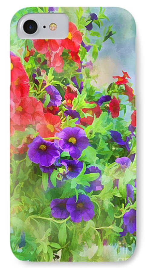 Flower iPhone 8 Case featuring the photograph Red and Purple Calibrachoa - Digital Paint I by Debbie Portwood