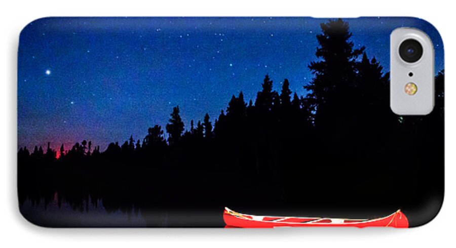 Moose Lake iPhone 8 Case featuring the photograph Red Canoe I by Lori Dobbs